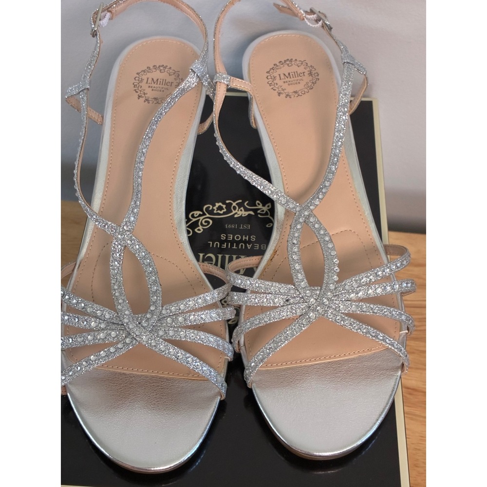 I.Miller Felipa Silver Rhinestone Strappy Lucite Wedge Sandals Mens 10 Medium